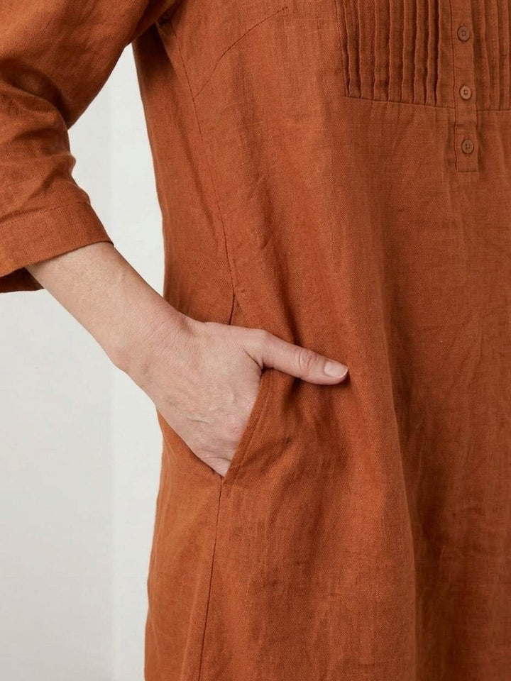 100% Cotton Linen Pintuck Dress