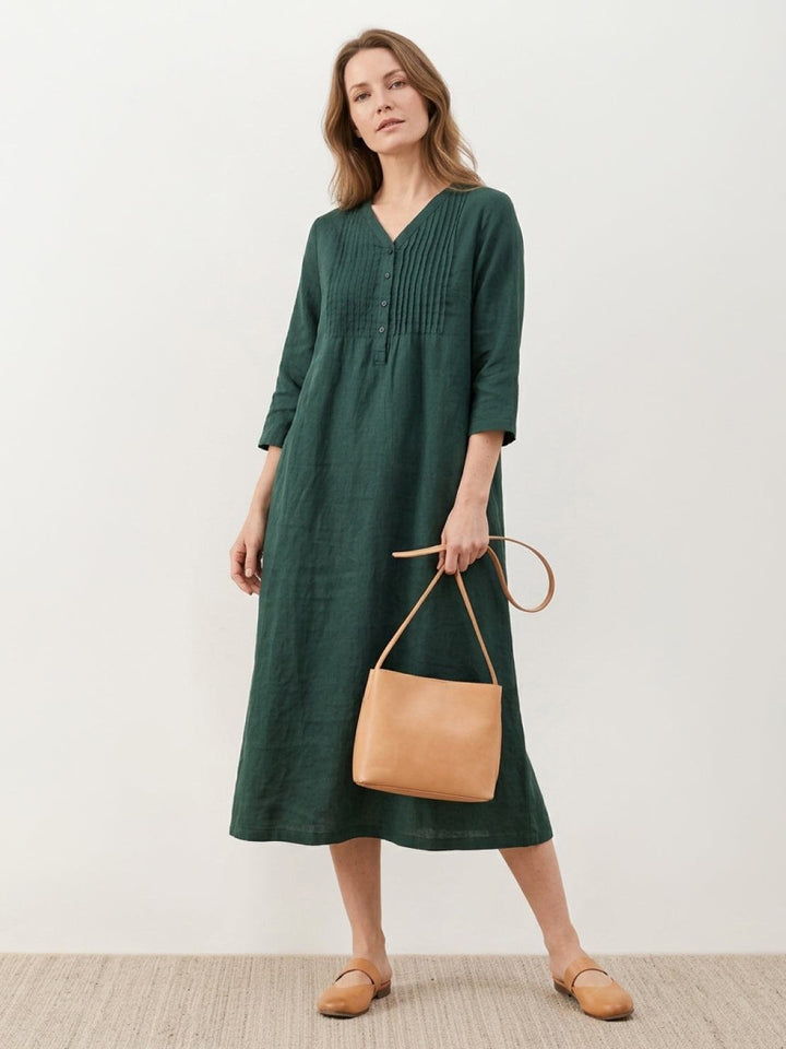 100% Cotton Linen Pintuck Dress