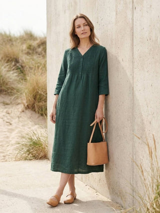 100% Cotton Linen Pintuck Dress