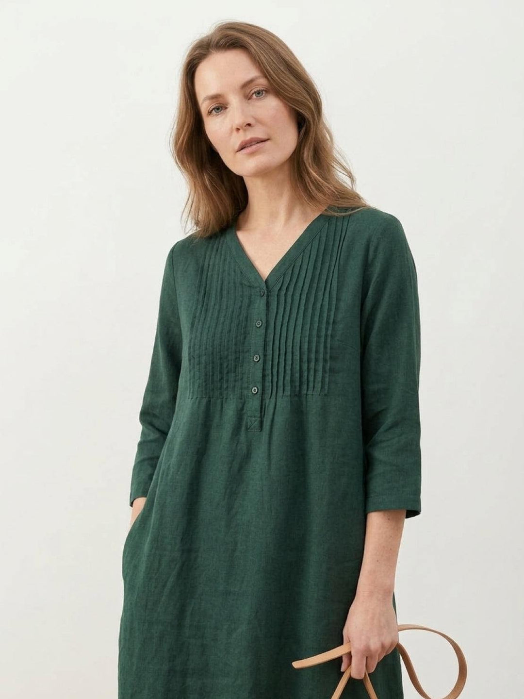 100% Cotton Linen Pintuck Dress