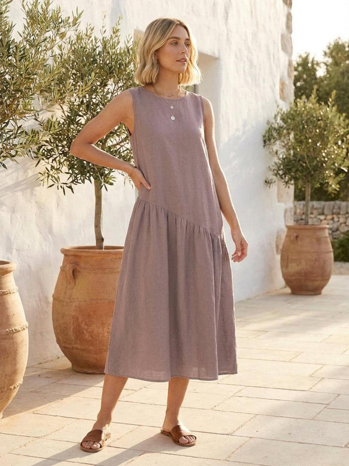 100% Cotton-Linen Summer Midi Dress