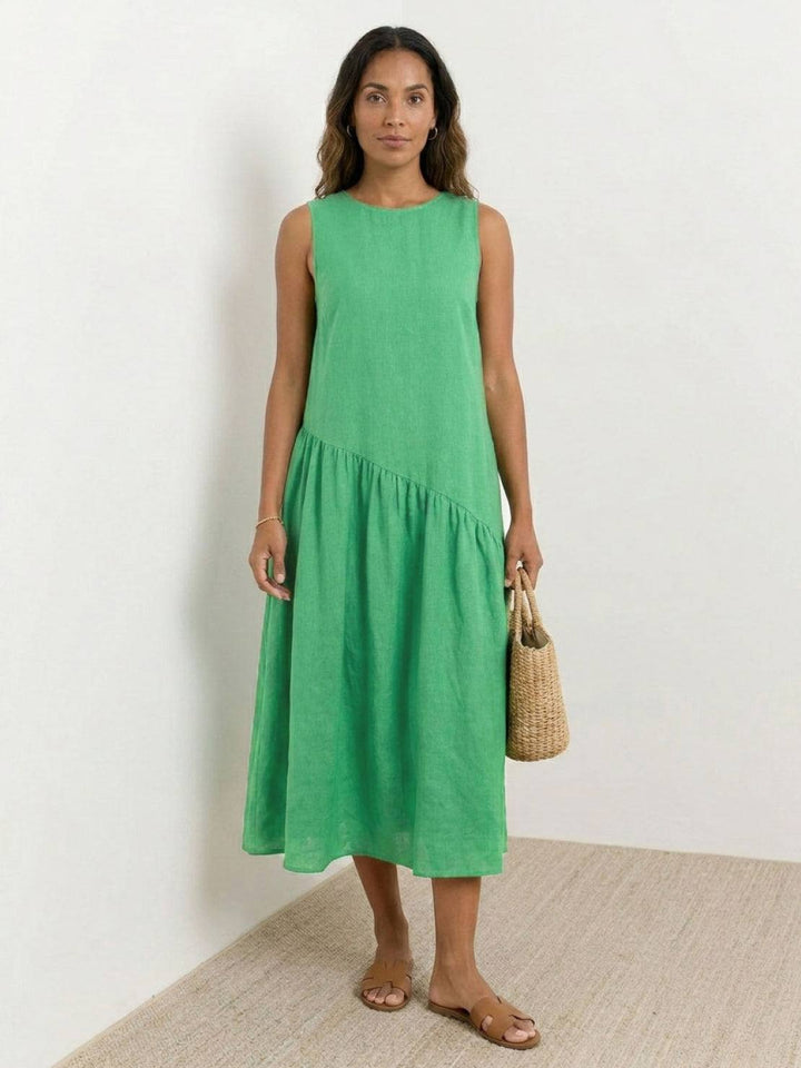 100% Cotton-Linen Summer Midi Dress