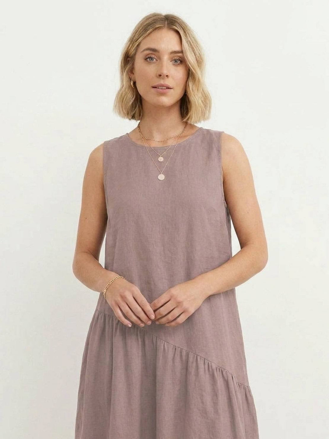 100% Cotton-Linen Summer Midi Dress