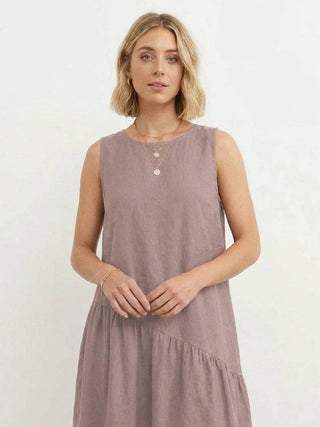 100% Cotton-Linen Summer Midi Dress