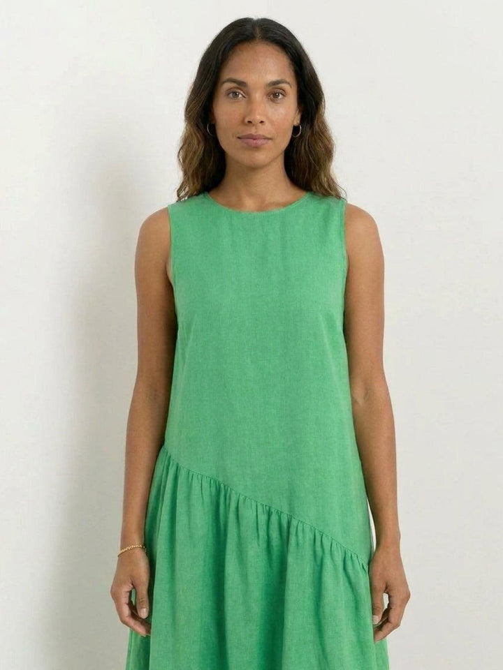 100% Cotton-Linen Summer Midi Dress
