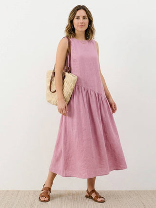 100% Cotton-Linen Summer Midi Dress