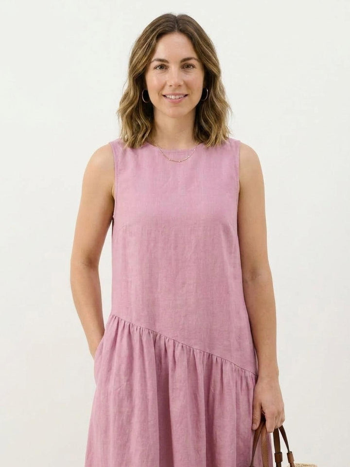 100% Cotton-Linen Summer Midi Dress