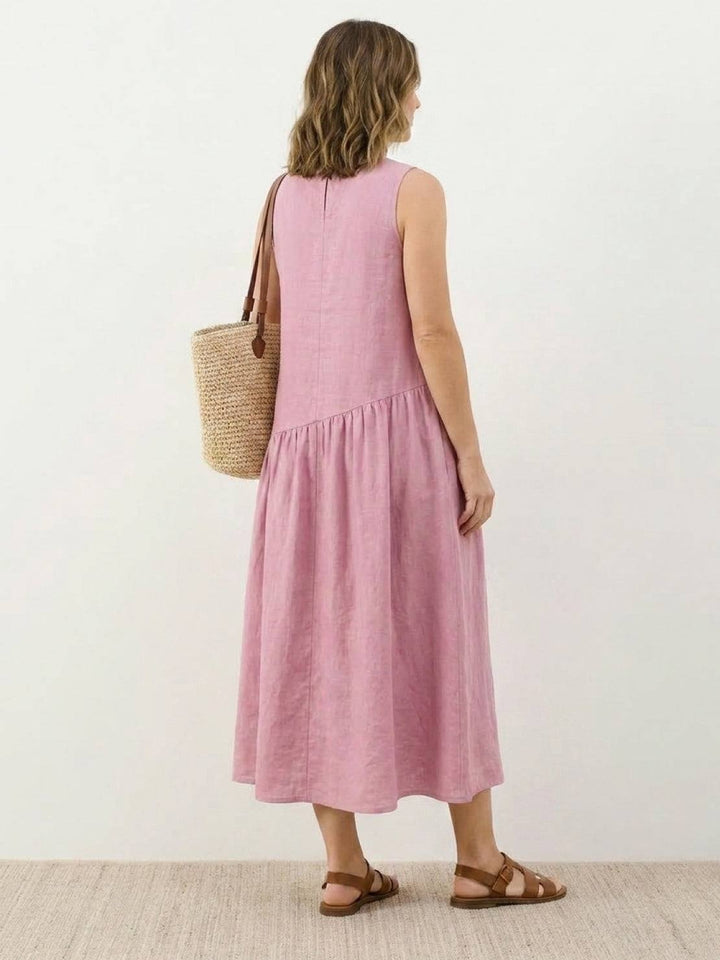 100% Cotton-Linen Summer Midi Dress
