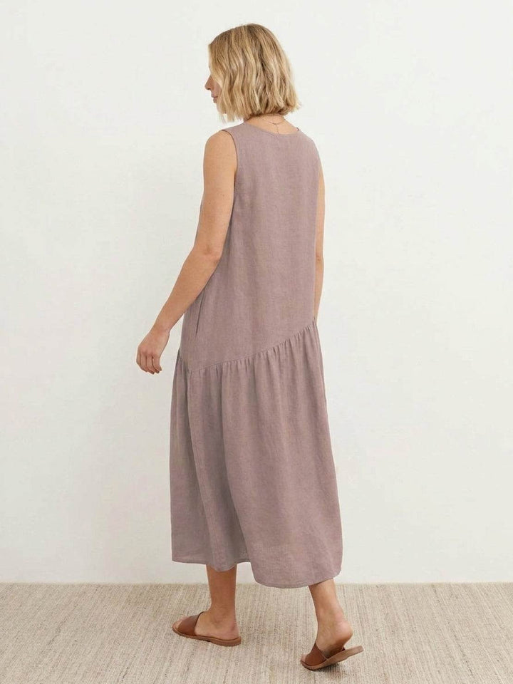 100% Cotton-Linen Summer Midi Dress