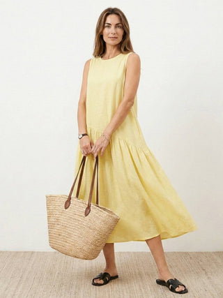 100% Cotton-Linen Summer Midi Dress