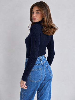 Ribbed Knit Turtleneck Sweater