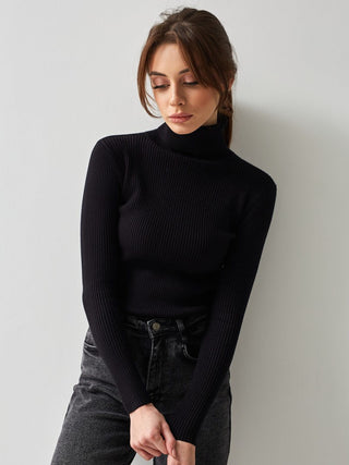 Ribbed Knit Turtleneck Sweater