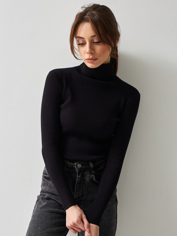 Ribbed Knit Turtleneck Sweater