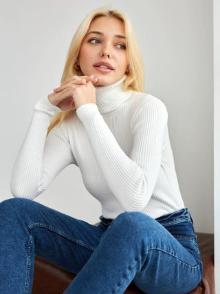 Ribbed Knit Turtleneck Sweater