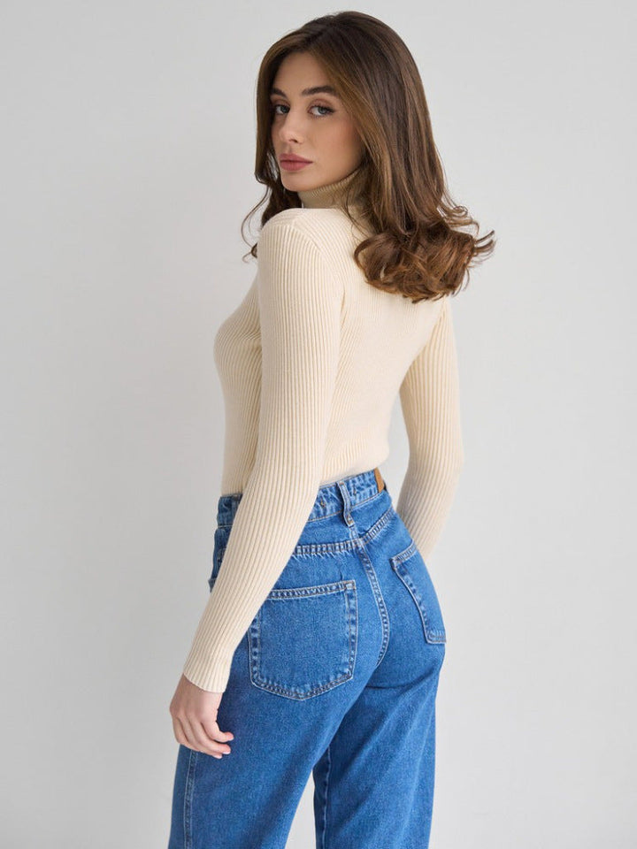 Ribbed Knit Turtleneck Sweater