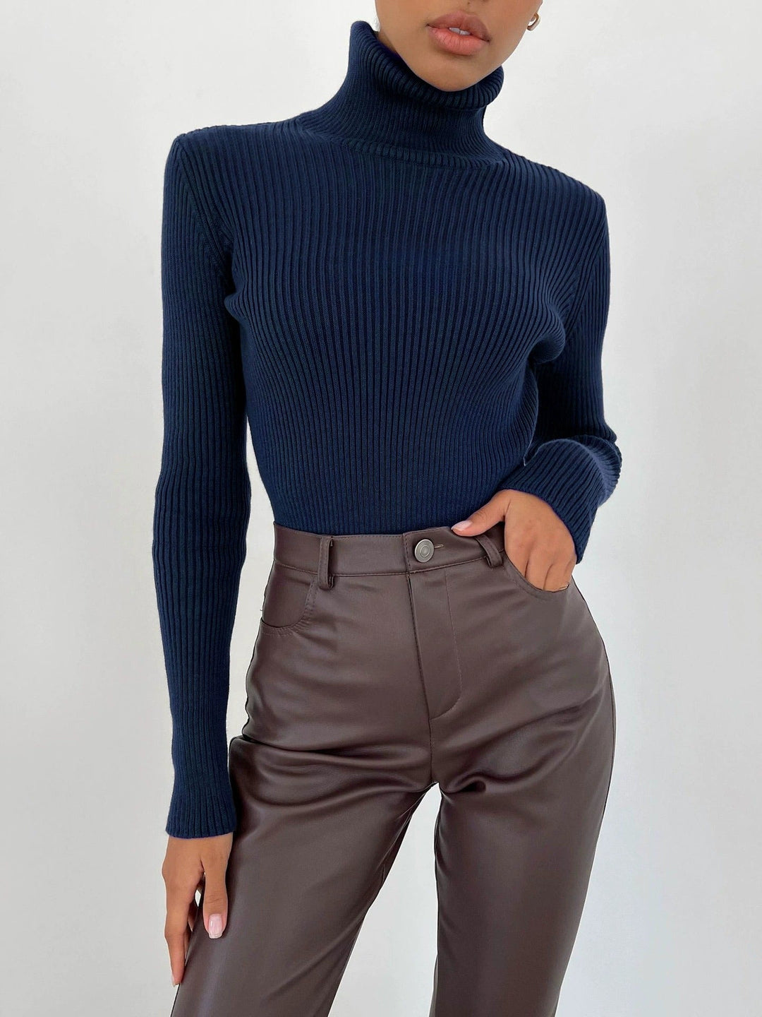 Ribbed Knit Turtleneck Sweater