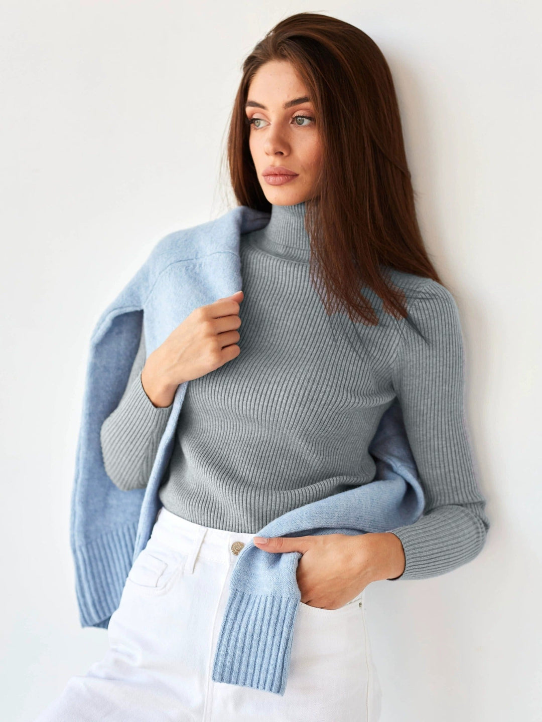 Ribbed Knit Turtleneck Sweater