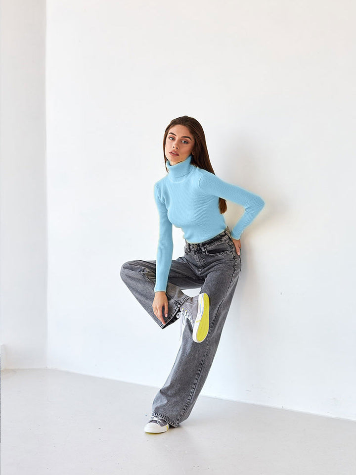 Ribbed Knit Turtleneck Sweater