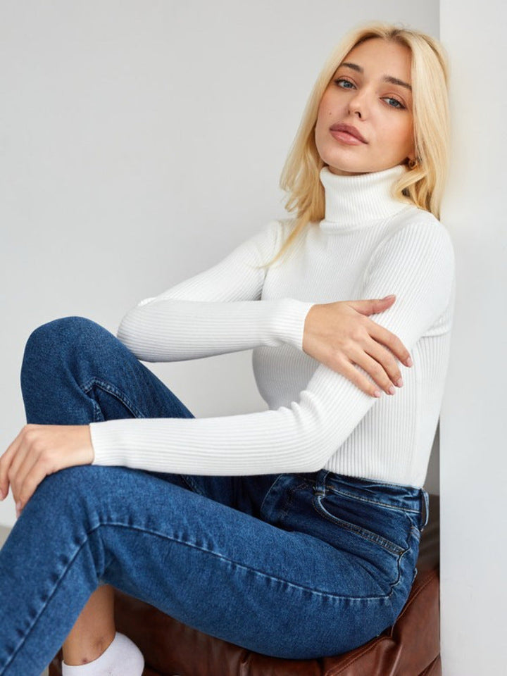 Ribbed Knit Turtleneck Sweater