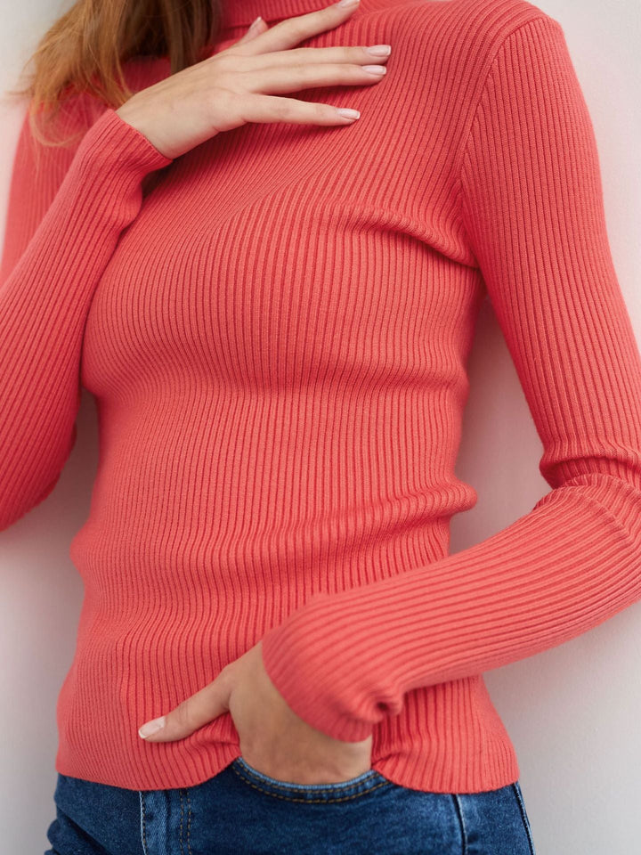Ribbed Knit Turtleneck Sweater