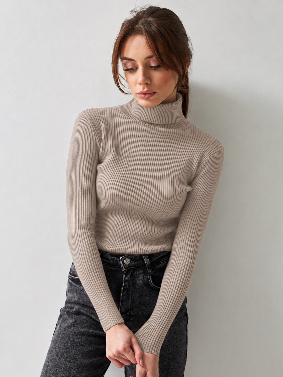 Ribbed Knit Turtleneck Sweater