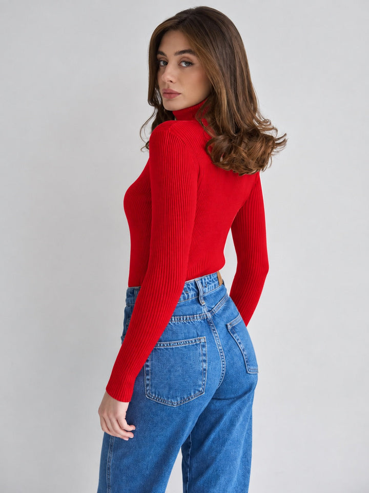 Ribbed Knit Turtleneck Sweater