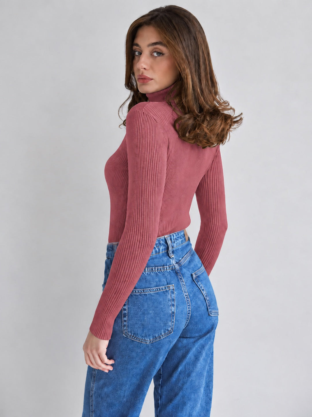 Ribbed Knit Turtleneck Sweater