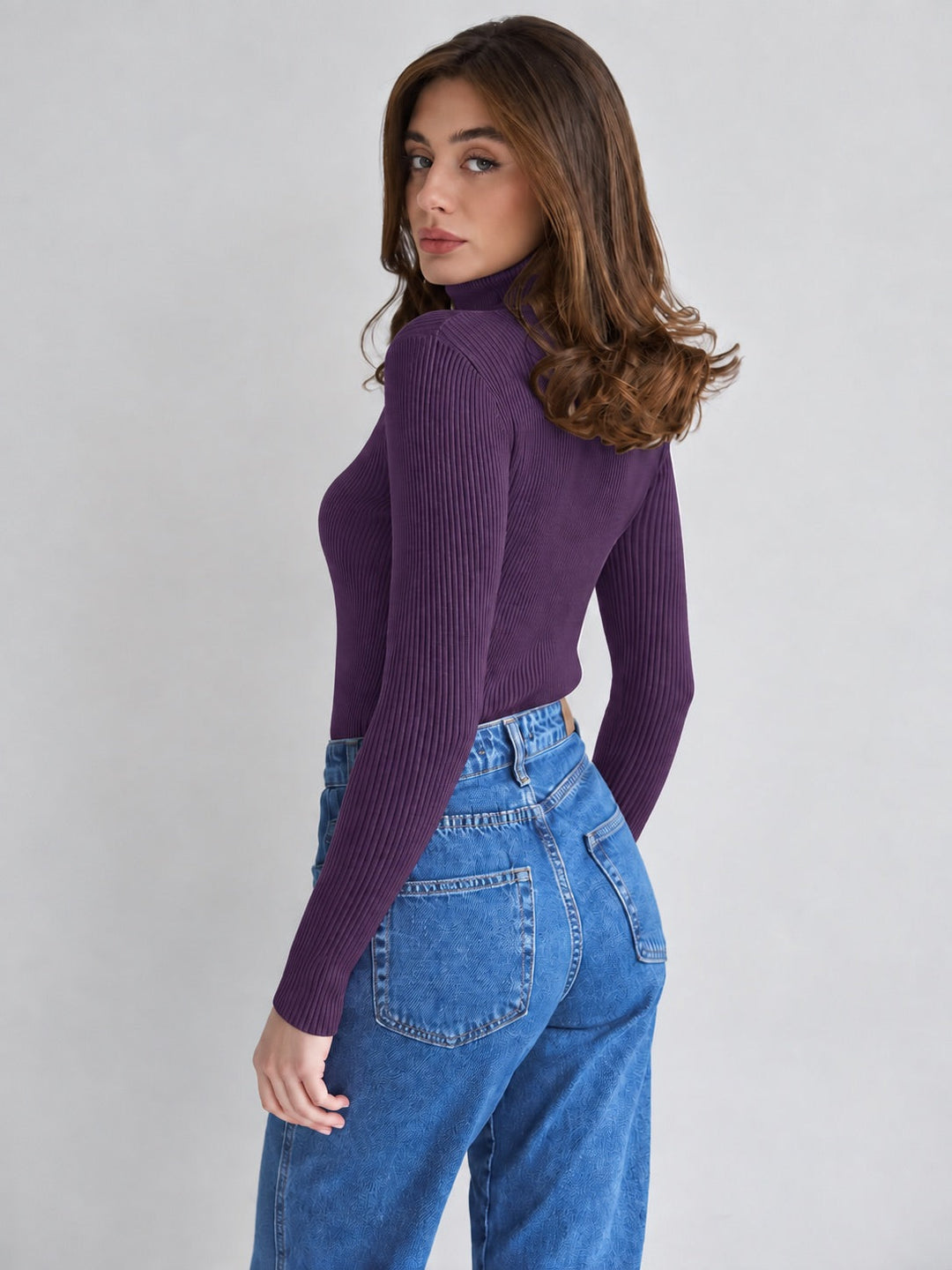 Ribbed Knit Turtleneck Sweater