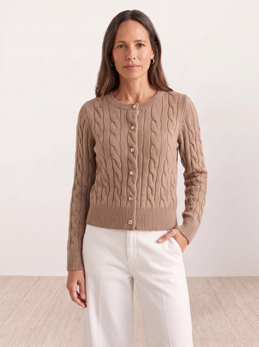 Cable-Knit Crew Cardigan