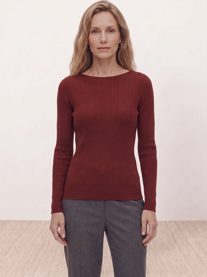 Seamless Merino Wool &amp; Silk Boat-Neck Knit Top