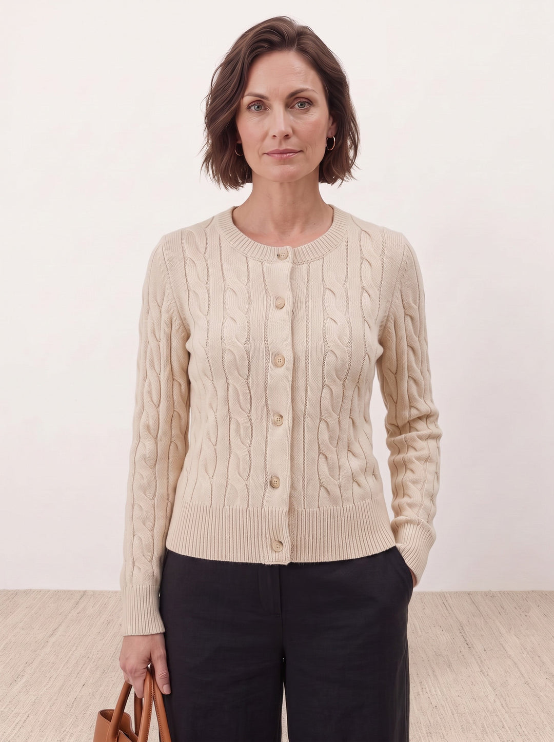 Cable-Knit Crew Cardigan