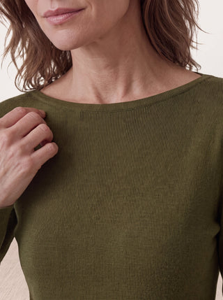 Seamless Merino Wool &amp; Silk Boat-Neck Knit Top