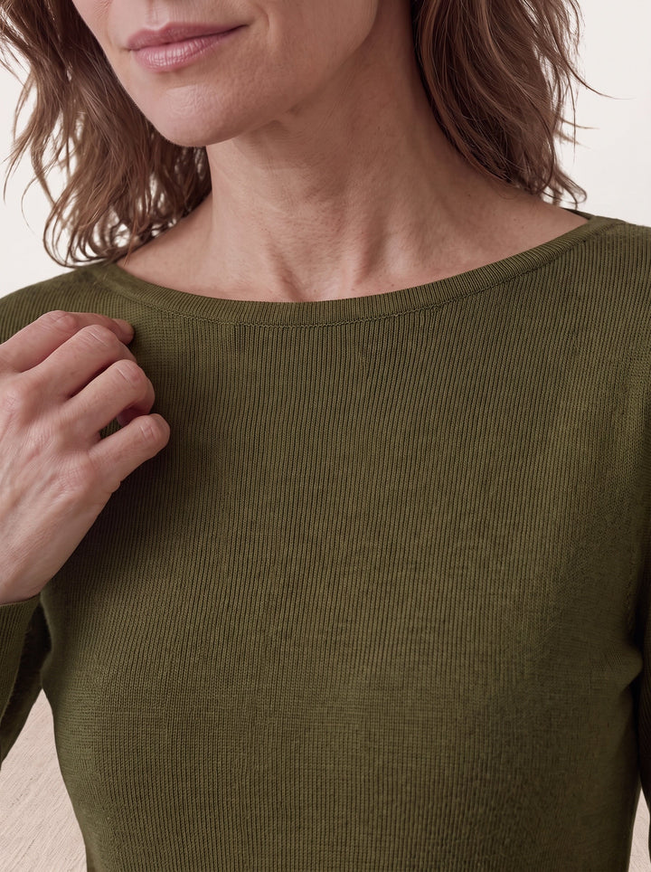 Seamless Merino Wool &amp; Silk Boat-Neck Knit Top
