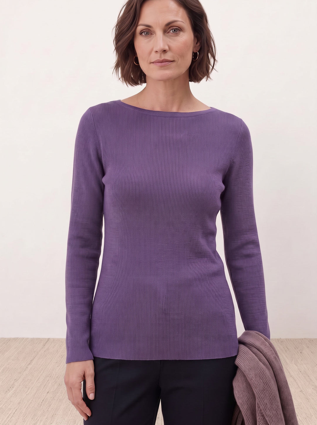 Seamless Merino Wool &amp; Silk Boat-Neck Knit Top