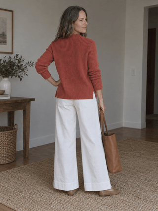 Pure Cotton Ribbed Mock-Neck Sweater