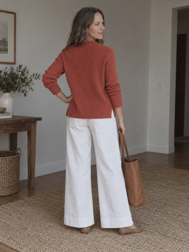 Pure Cotton Ribbed Mock-Neck Sweater