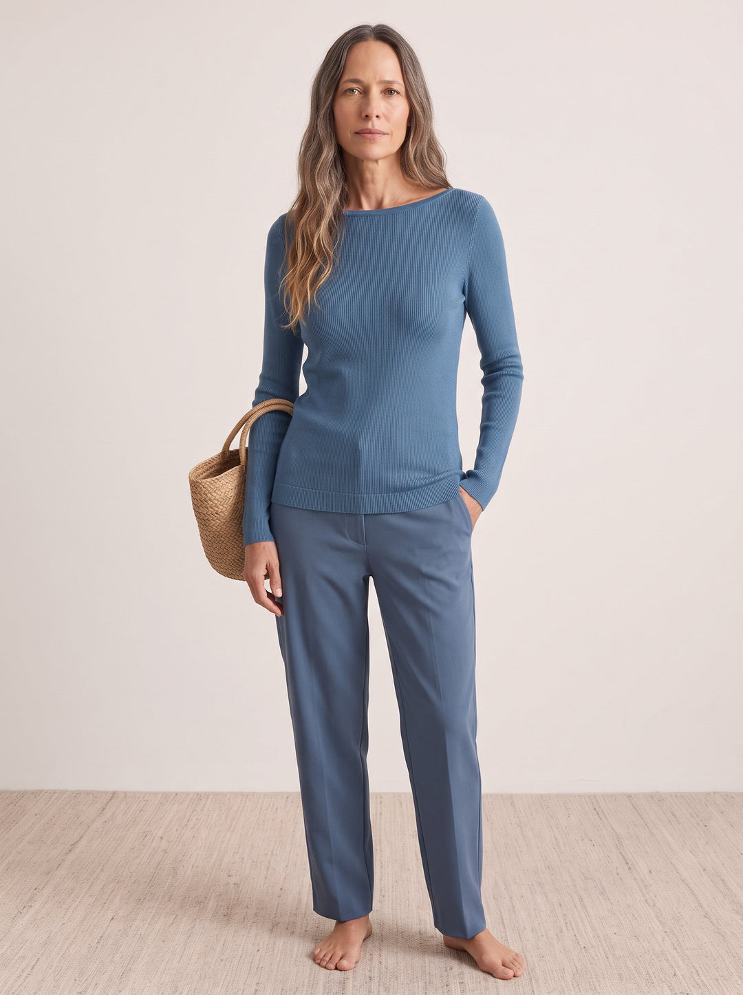 Seamless Merino Wool &amp; Silk Boat-Neck Knit Top