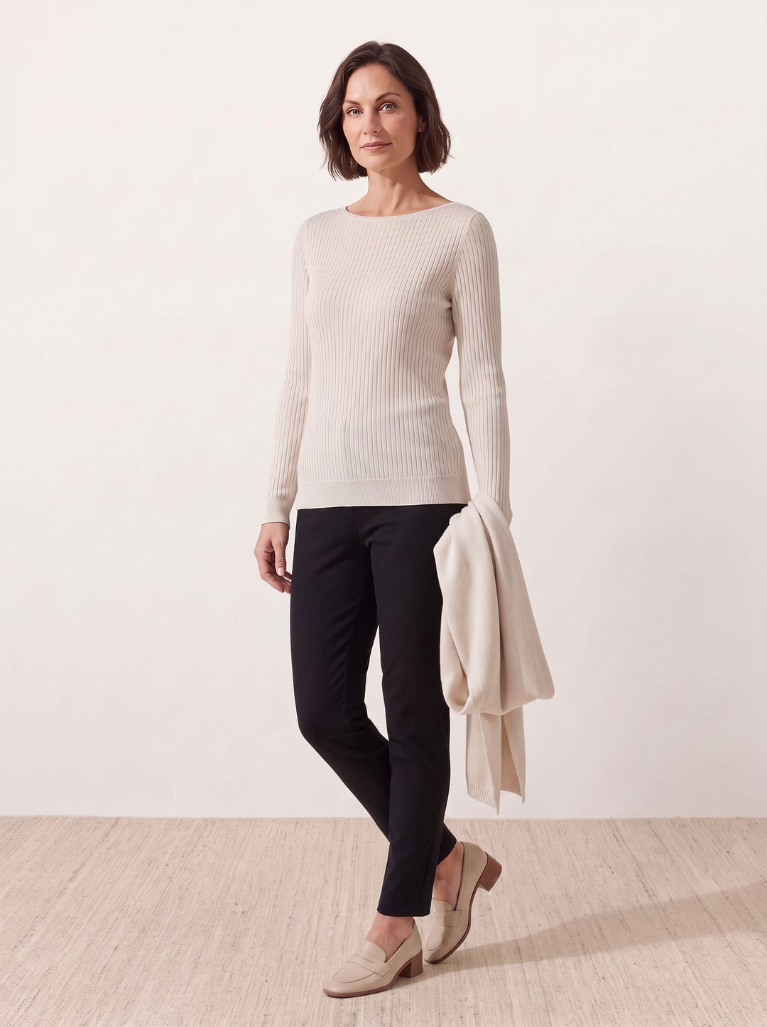 Seamless Merino Wool &amp; Silk Boat-Neck Knit Top