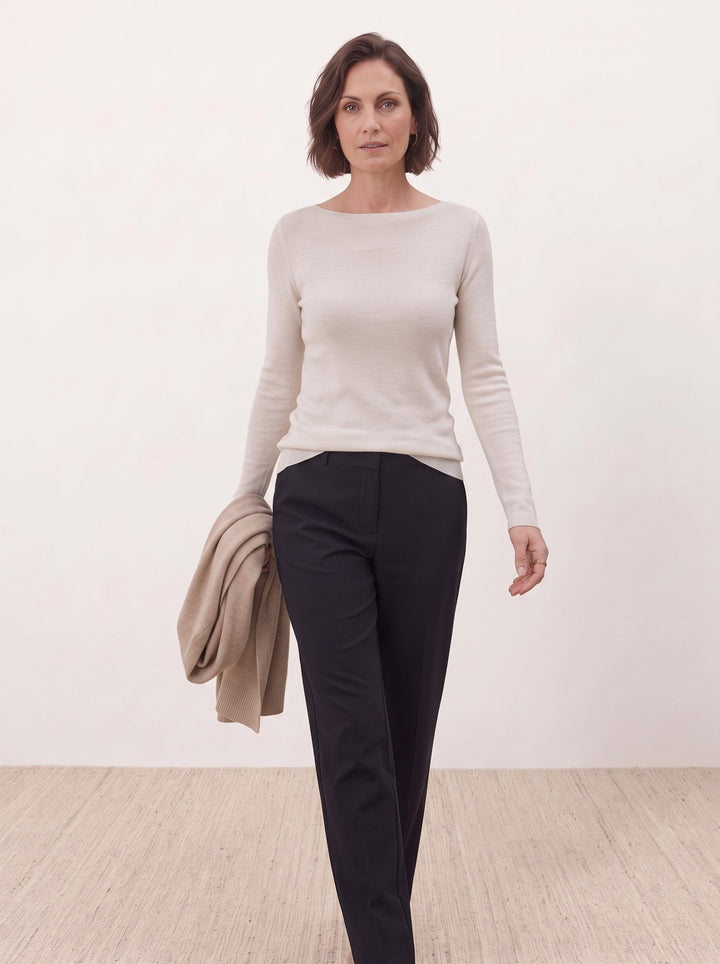 Seamless Merino Wool &amp; Silk Boat-Neck Knit Top