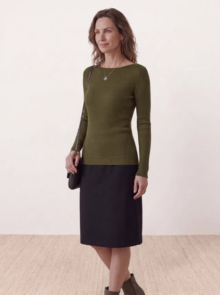 Seamless Merino Wool &amp; Silk Boat-Neck Knit Top