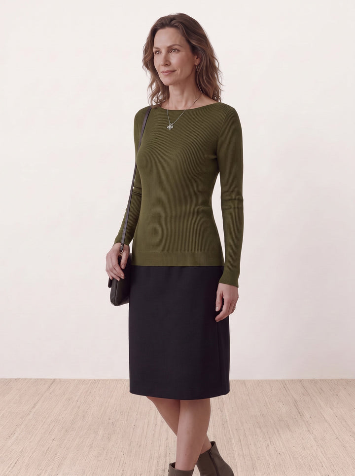 Seamless Merino Wool &amp; Silk Boat-Neck Knit Top