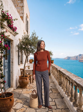 Seamless Merino Wool &amp; Silk Boat-Neck Knit Top