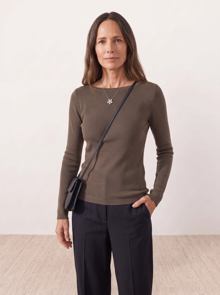 Seamless Merino Wool &amp; Silk Boat-Neck Knit Top