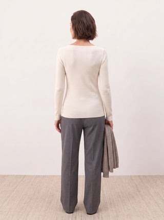 Seamless Merino Wool &amp; Silk Boat-Neck Knit Top