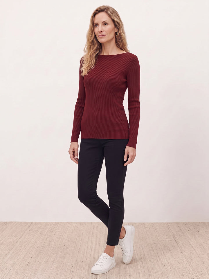 Seamless Merino Wool &amp; Silk Boat-Neck Knit Top