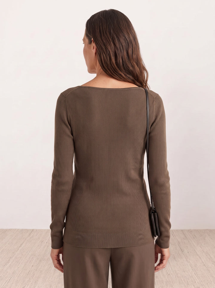 Seamless Merino Wool &amp; Silk Boat-Neck Knit Top