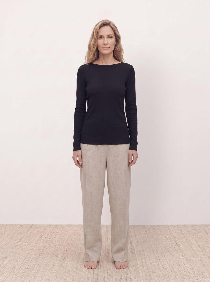 Seamless Merino Wool &amp; Silk Boat-Neck Knit Top