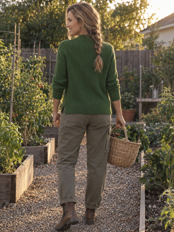 Pure Cotton Ribbed Mock-Neck Sweater