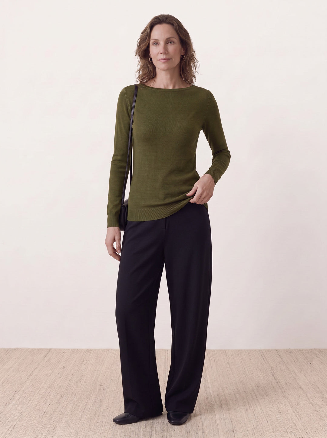 Seamless Merino Wool &amp; Silk Boat-Neck Knit Top