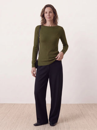 Seamless Merino Wool &amp; Silk Boat-Neck Knit Top